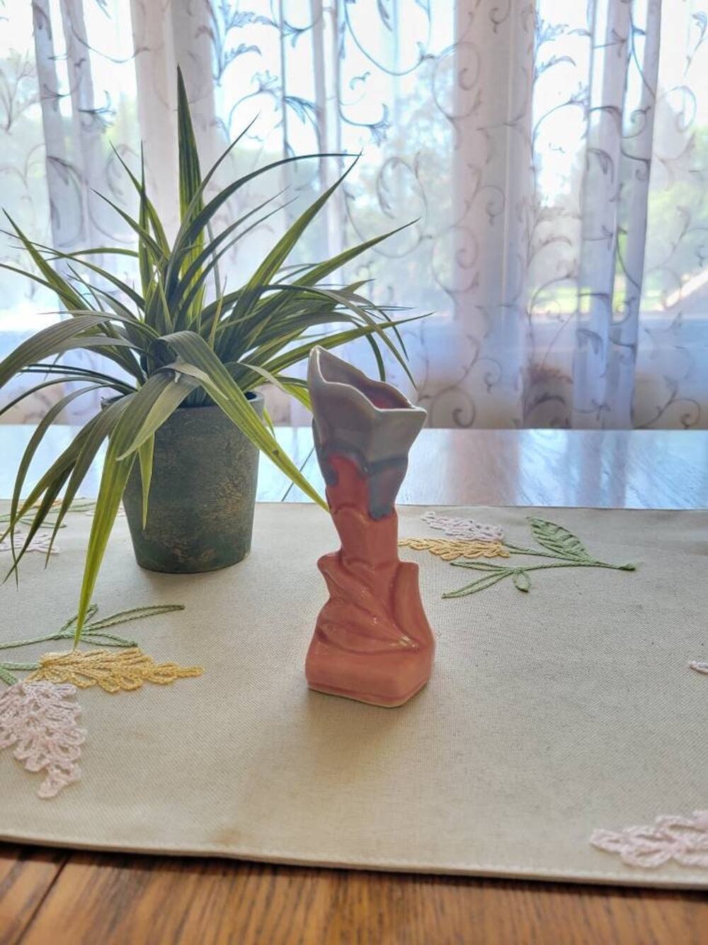 Vintage Shawnee Pottery Bud Vase 705 Pink Blue Drip Glaze 5" Art Deco USA